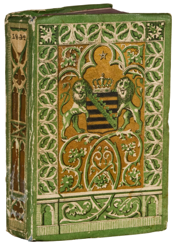 Kleines grünes Buch mit aufwändig bedruckter Vorderseite